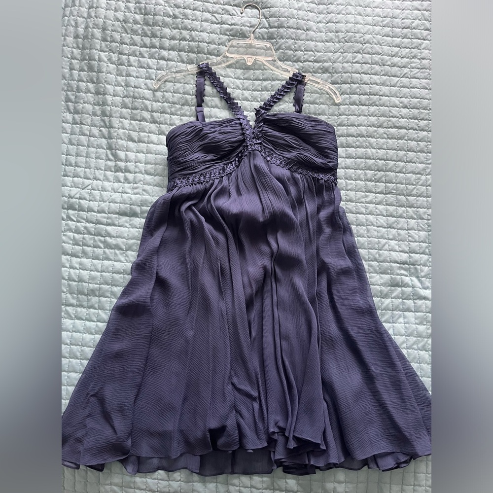Beautiful blue BCBG short cocktail dress. Size 8. 100% silk crepe gauze fabric.